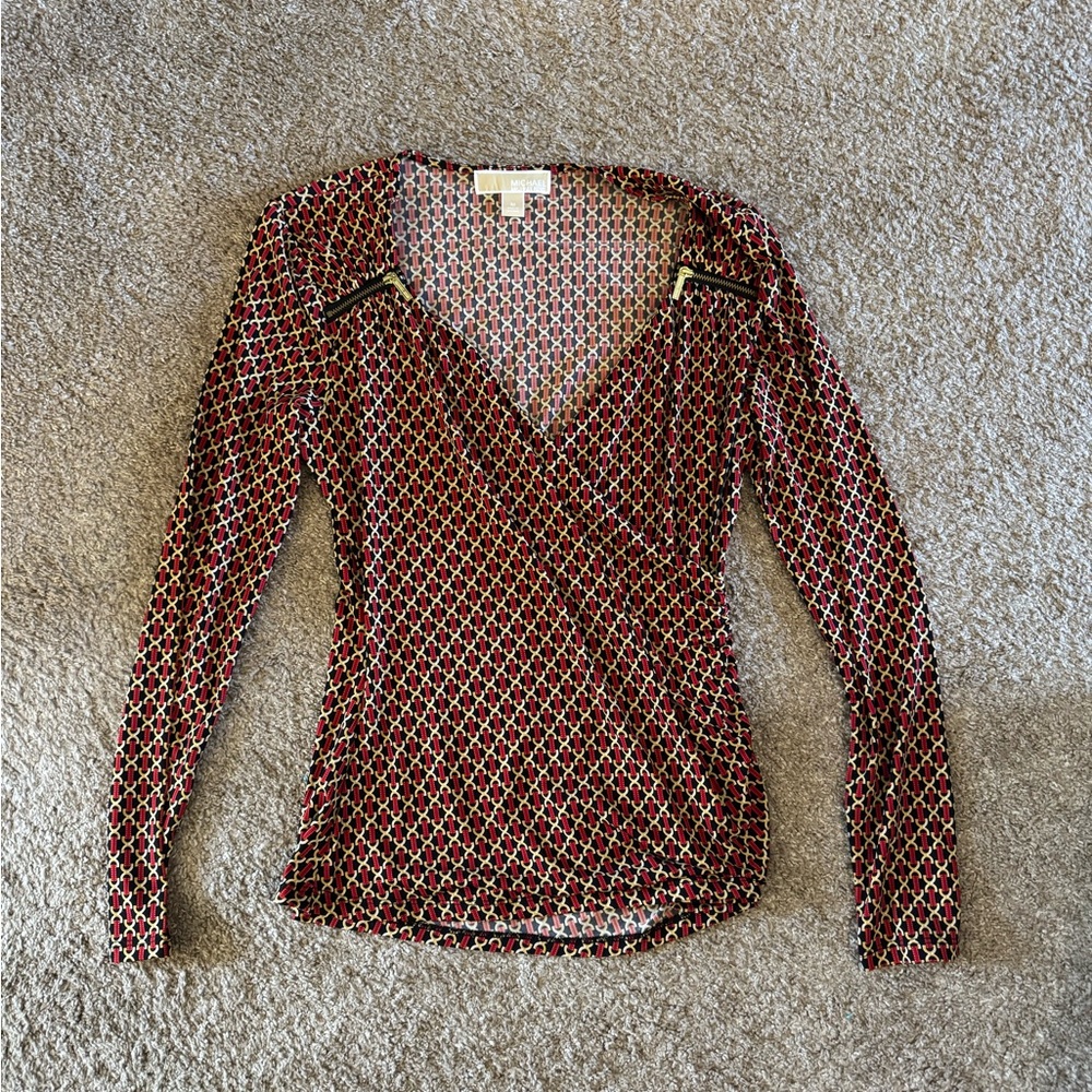 Michael Kors Red Patterned Women's Wrap Blouse